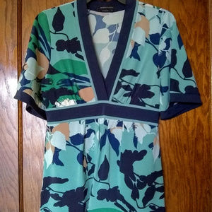 BCBGMaxAzria Blue/Green Botanical Print Tunic Top